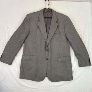 Oleg‎ Cassini Mens Blazer Houndstooth Silk Wool Gray Size 46L Sport Coat, Jacket